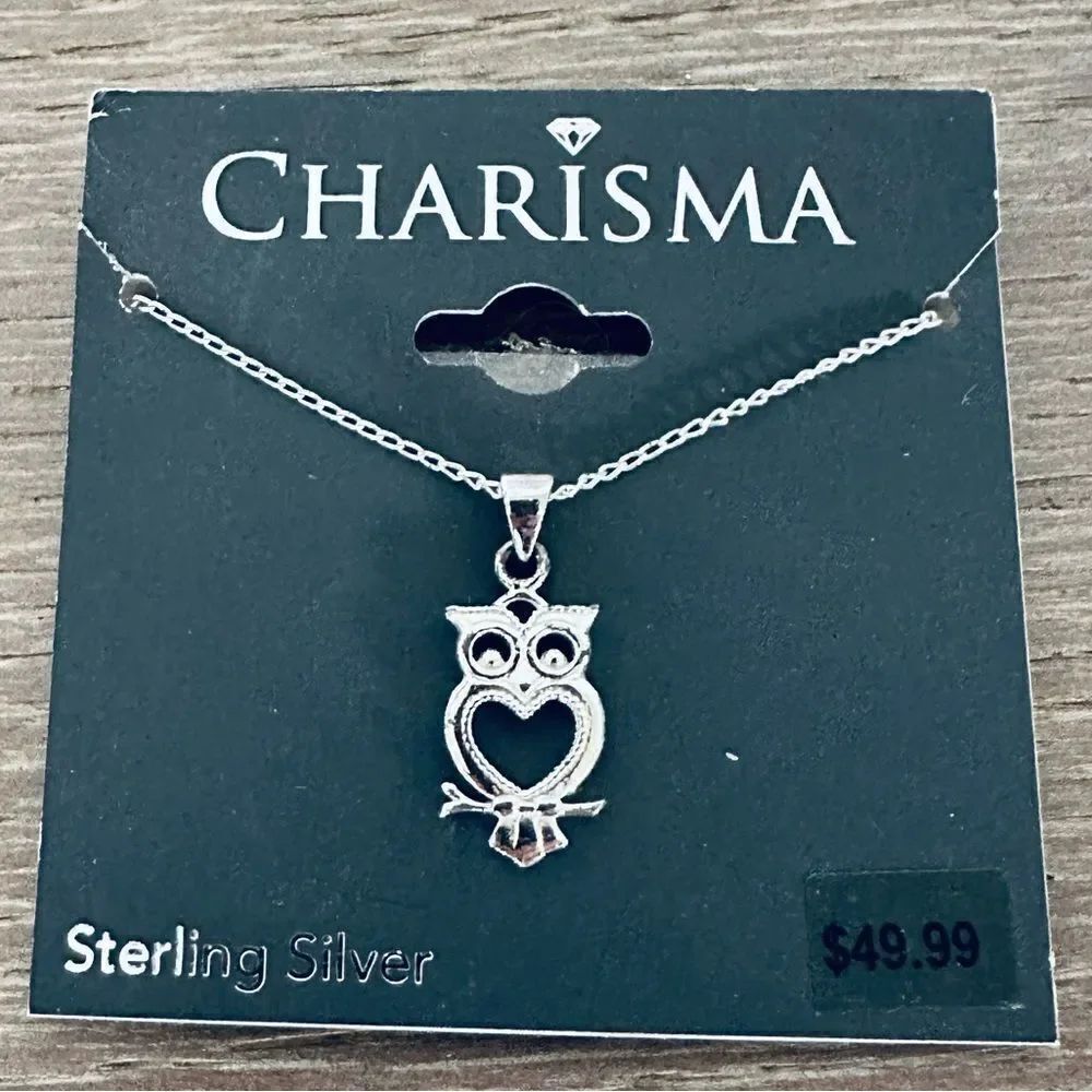 Sterling Silver Heart Owl Charm Necklace